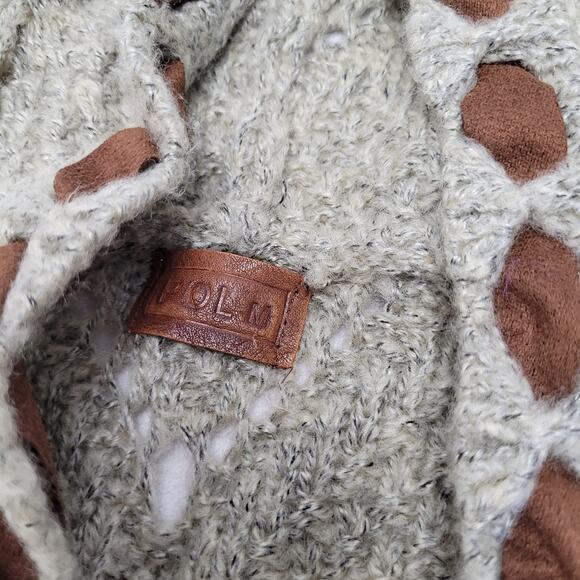 Pol long elbow patch oversized open knit cardigan sweater stitched woven - Picture 5 of 10